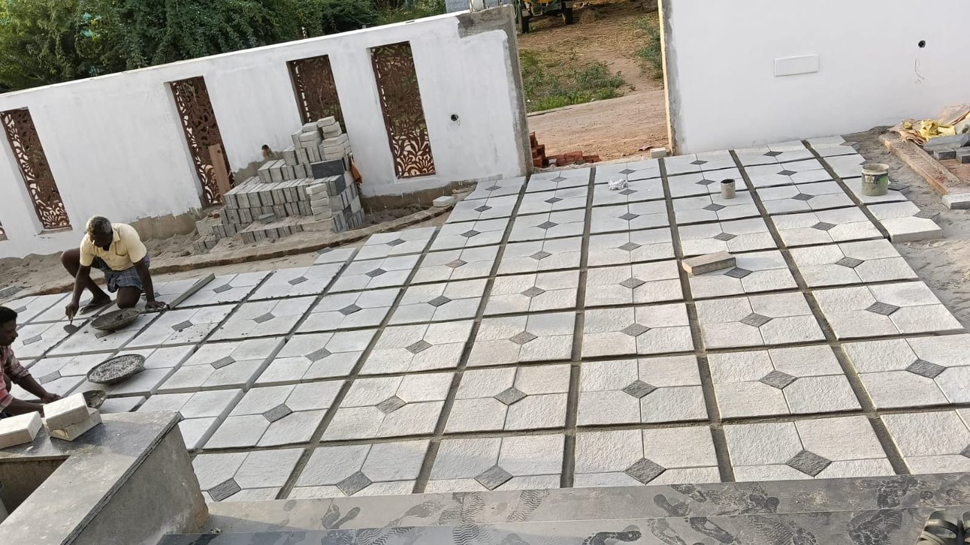 Grey octagon tiles with diamond inserts